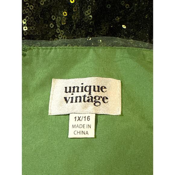 Unique Vintage 1950’s Emerald Green Pleated Sequin Swing Dress 1X NWOT - Picture 4 of 4